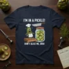 I'm In A Pickle! Don't Slice Me, Bro! funny pickle t-shirt design with cartoon pickle character and jar
