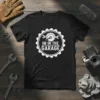I'm In The Garage t-shirt design with a circular gear graphic featuring a saw blade and wrenches