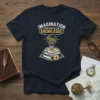 Imagination Is More Important Than Knowledge quote t-shirt with lightbulb gears design on black tee
