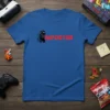 Blue t-shirt with red "IMPOSTOR" text and pixelated black character graphic