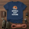 Improvise Adapt Overcome motivational quote t-shirt with mountain and eagle graphic