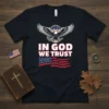 In God We Trust T-Shirt with eagle and American flag design, patriotic graphic tee