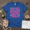 Royal blue t-shirt with "IN MY Dance MOM ERA" in pink retro font, surrounded by ballet dancers and musical notes