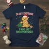 In My Defense I Was Left Unsupervised Christmas T-Shirt with a golden retriever puppy tangled in lights