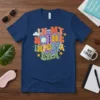 Retro t-shirt design with Spanish phrase "In My No Me Importa Era" in colorful, wavy text and groovy graphics