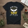 Christian t-shirt with white dove graphic and text 'In My Story God Gets The Glory Jeremiah 29:11'