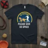 "In Training Please Give Us Space" text with a graphic of a service dog and handler on a navy t-shirt