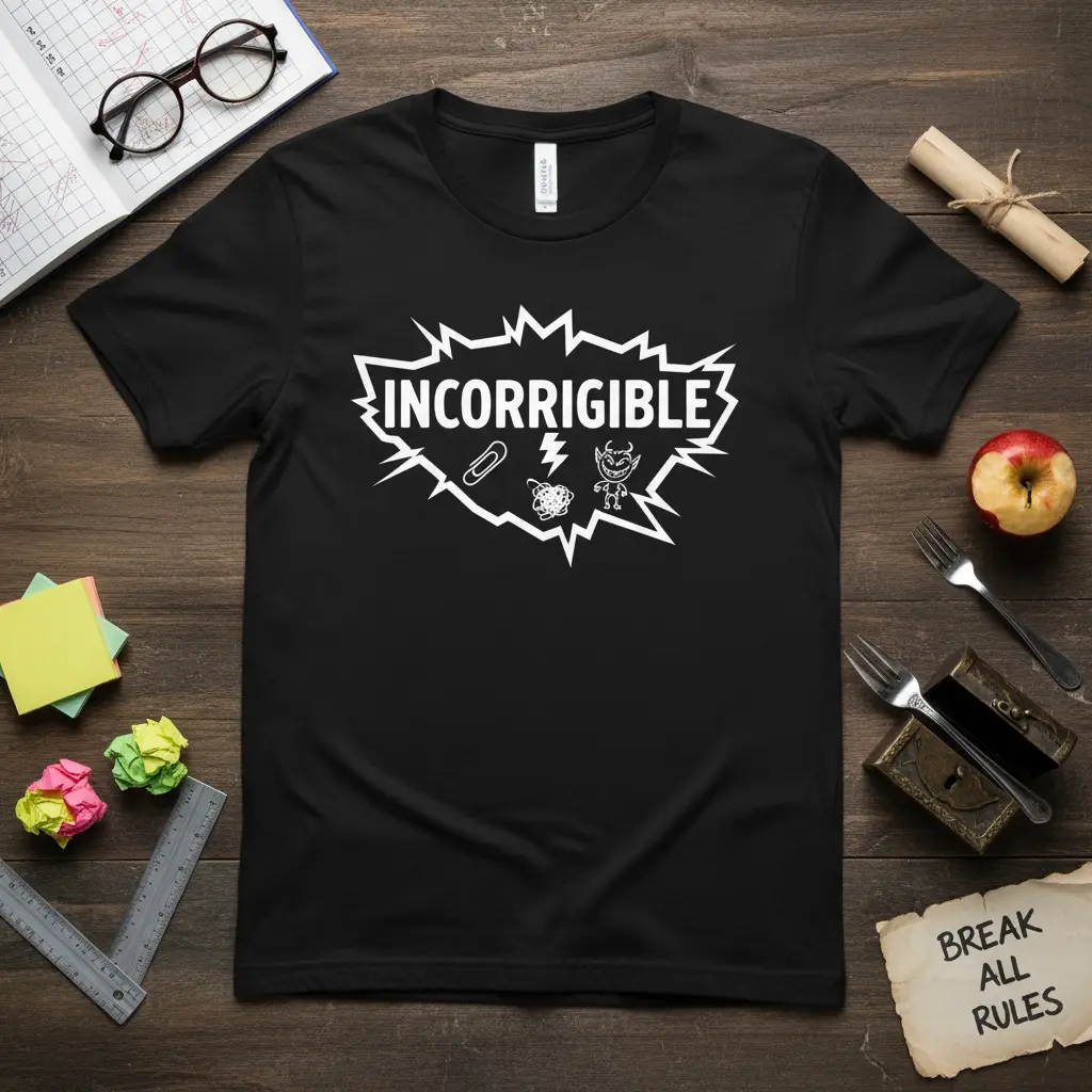 Incorrigible Funny Quote T-Shirt Rebel Rule Breaker Gift