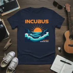 Incubus Morning View album art t-shirt design with sun over ocean waves