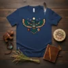 Indigenous Eagle Art T-Shirt featuring a stylized eagle with Native American inspired patterns in teal, red, and cream colors