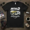 Initial D Japanese Street Racing Legends t-shirt design featuring two iconic drift cars on a race track