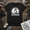 Ink Dealer t-shirt design with tattoo machine and ink pot graphic, black and white text