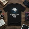 Intellectual Dark Web t-shirt design featuring a stylized brain inside a circuit board pattern, white text below
