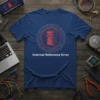 Internal Reference Error text on a navy t-shirt with a circular graphic of a pixelating server