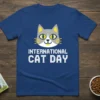 International Cat Day t-shirt with a cute gray and white cat face graphic