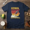 Iowa Iowant Another Beer t-shirt design with a rocket launching over the Iowa state map outline and sunset graphic