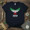 Navy blue t-shirt featuring an eagle with the Iran flag colors, text reads IRAN FREEDOM & PRIDE