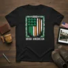 Irish American T-Shirt with shamrocks and Irish flag design inside a Celtic knot border