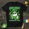 Irish Ghost Caffeinated & Lucky T-Shirt design with a cute ghost wearing sunglasses and a hat, holding a coffee cup