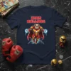 Iron Bulldog t-shirt design featuring a bulldog in superhero armor, with "Iron Bulldog" text above