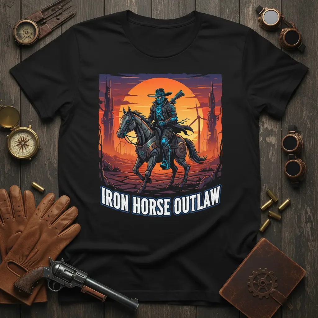 Iron Horse Outlaw Cowboy Steampunk T-Shirt Gift