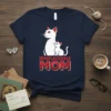 Irreplaceable Mom t-shirt design with two white cats and red text saying "Irreplaceable Mom"