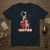 Ishtar t-shirt design with goddess, lion, star, and sword in ancient Mesopotamian style