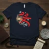 Islamic calligraphy t-shirt featuring 'محمد وال العالمين' in red and white Arabic script with a glowing lantern graphic
