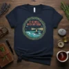 It Is Well With My Soul text on a t-shirt with a lighthouse, ocean waves, and a starry sky graphic