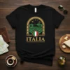ITALIA t-shirt with Italian flag emblem and rolling vineyard landscape graphic
