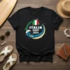 Italia Surf 2024 text with Italian flag sun graphic and surfer on wave