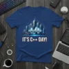 It's C++ Day! t-shirt with a futuristic city skyline and C++ symbol graphic