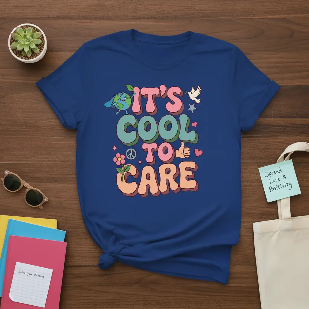 It’s Cool to Care T-Shirt Positive Retro Vibes Gift