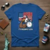 It's Freedom O' Clock T-Shirt with a muscular eagle flexing in front of the American flag and an alarm clock