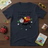 Navy t-shirt featuring the phrase "It's going to be a buggy ride" with a cute cartoon ladybug carrying a baby