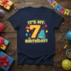 IT'S MY 7TH BIRTHDAY! detailed graphic design printed on comfortable cotton t-shirt