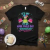 It's My April Fools Day Birthday t-shirt with a jester graphic, confetti, and birthday cakes