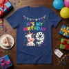 It's My Birthday 9 t-shirt with a cute cow and festive banners
