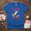 It's My Birthday! text design with champagne glass and gift boxes on a blue t-shirt