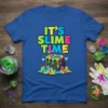 It's Slime Time text design with a bubbling cauldron overflowing with colorful slime, perfect for kids who love crafting and