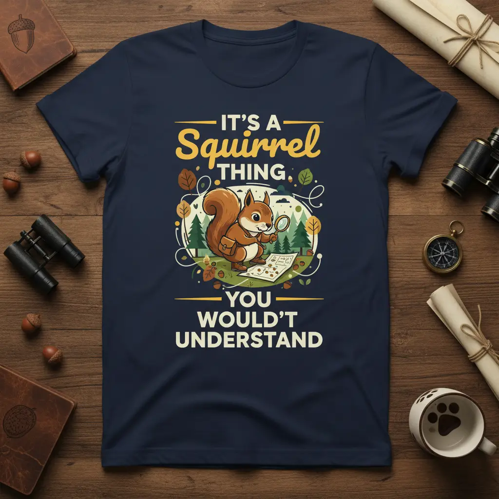 It's A Squirrel Thing You Wouldn't Understand quote with cute squirrel and magnifying glass graphic