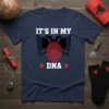 It's In My DNA Albanian T-Shirt with black eagle and red fingerprint graphic