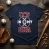 It's In My DNA t-shirt with baseball-themed DNA helix graphic and text