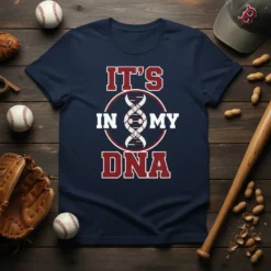 It's In My DNA t-shirt with baseball-themed DNA helix graphic and text