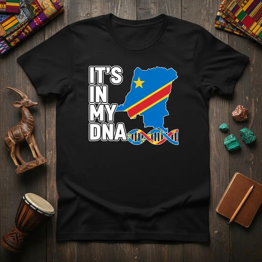 It's In My DNA Congo flag map and DNA helix graphic on a black t-shirt