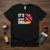 It's In My DNA Trinidad and Tobago flag DNA strand t-shirt design featuring bold white text and split national flag