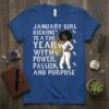 January Girl Kicking Ye A The Year With Power, Passion, And Purpose text design with a woman graphic on a