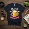 Japan Drinking Team t-shirt with a golden dragon holding a beer mug and Japanese flags