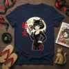 Japanese 猫女 cat girl anime design with red kanji text, a black-haired anime character in a black dress, holding a
