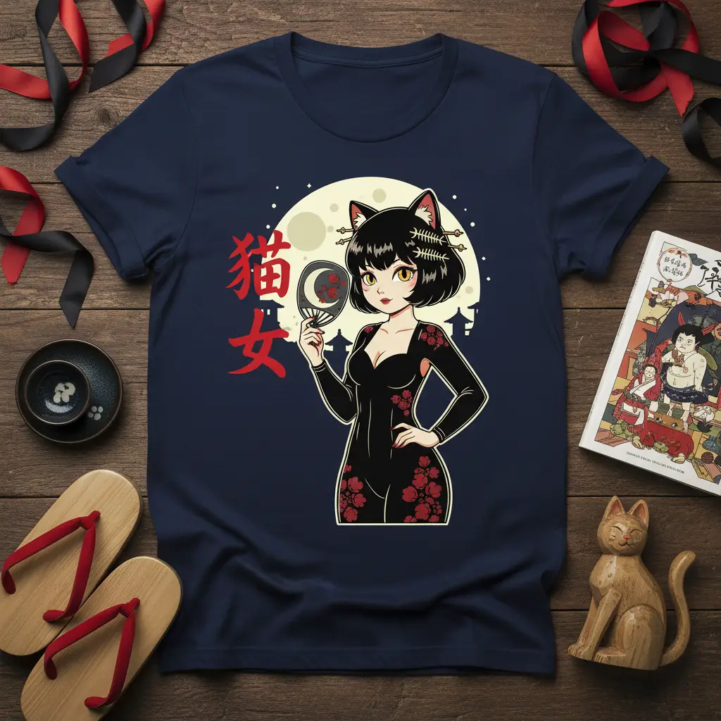 猫女 Japanese Cat Girl Anime T-Shirt Cute Manga Gift